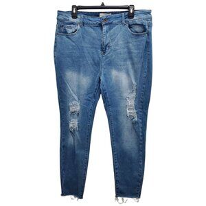 Haute Curve Woman's Light Wash Distressed Ripped Raw Hem Ankle Skinny Plus 22